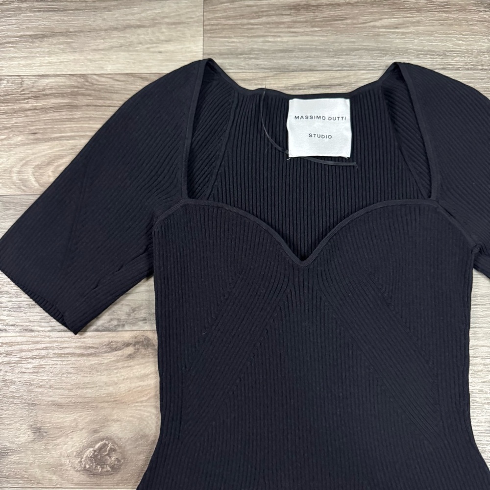 Massimo Dutti Studio Black Sweatheart Neckline Knit Bustier Blouse Size Medium - Picture 2 of 8